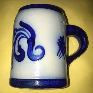 New Handarbeit Salt Glazed Beer Mug Blue Scrolled Design Germany